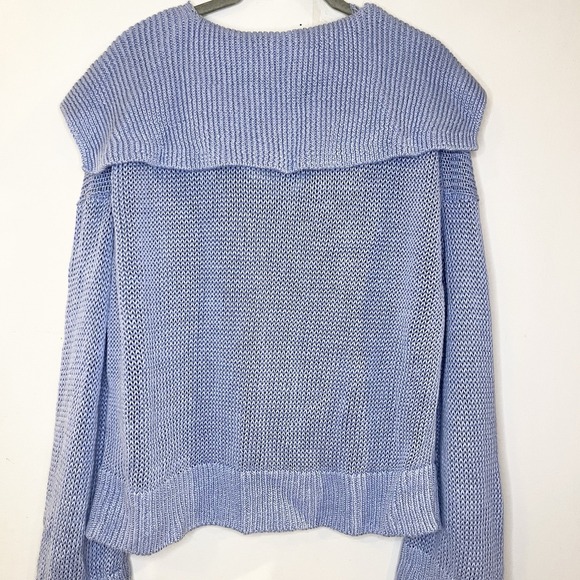BANANA REPUBLIC Linen Sailor Sweater Light Blue Foldover Collar Oversize XS/S - Picture 5 of 8